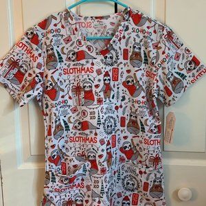 NWT Merry Slothmas Scrubaid top size small